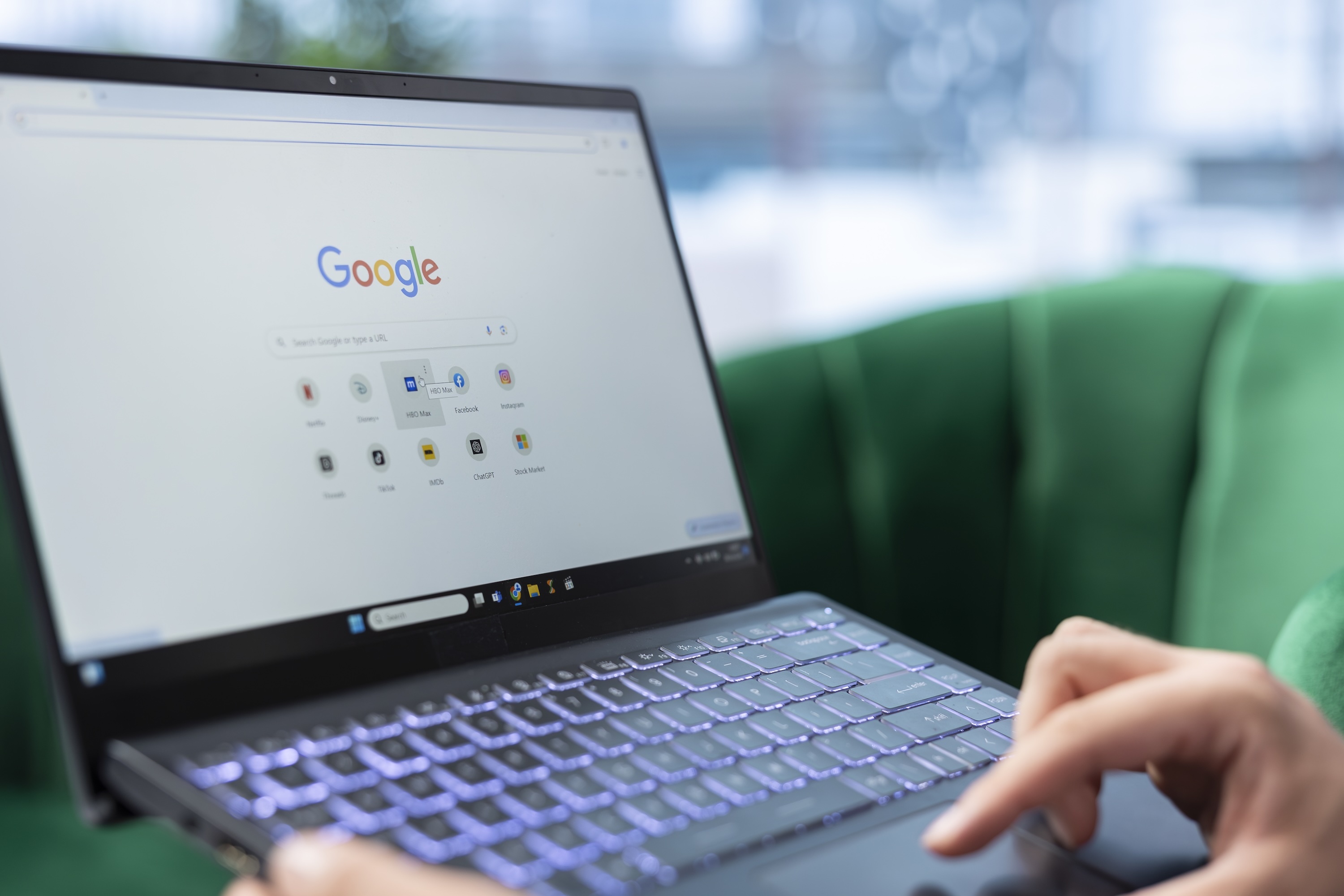 Man using Google search bar